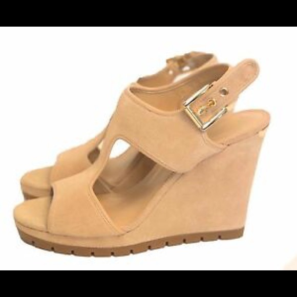 Michael Kors Gillian suede wedge open toe 9 - Picture 1 of 6